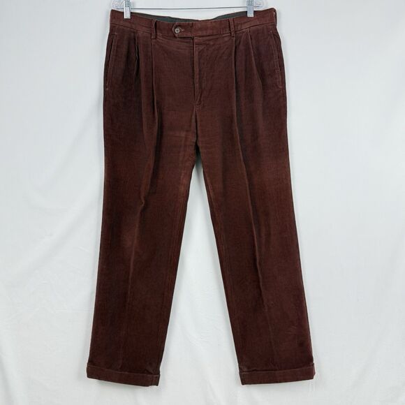 VTG Jos. A. Bank Mens Pants Red Corduroy Straight Cuffed Pleated Chinos Size 35 - Picture 2 of 15